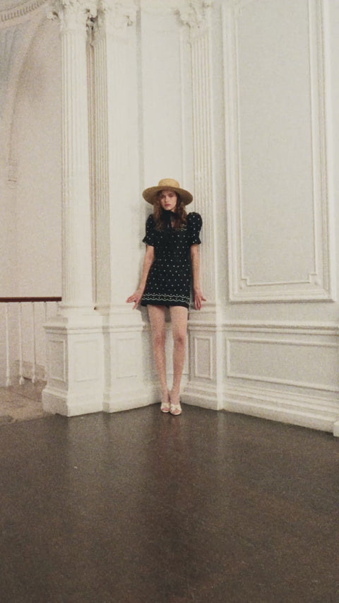 Hattie black embroidered polka mini dress – Queens of Archive